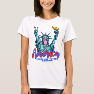 Lady Liberty bläst Kaugummi Friedenszeichen T-Shirt