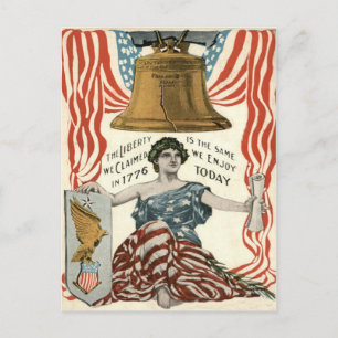 Lady Liberty Glocke US-Flagge 4. Juli Postkarte