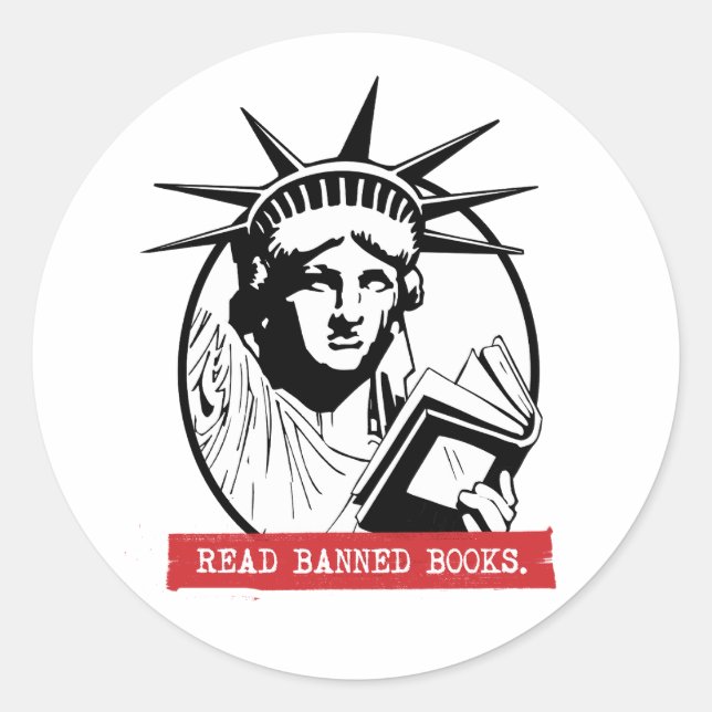 Lady Liberty liest verbotene Bücher Runder Aufkleber (Vorderseite)
