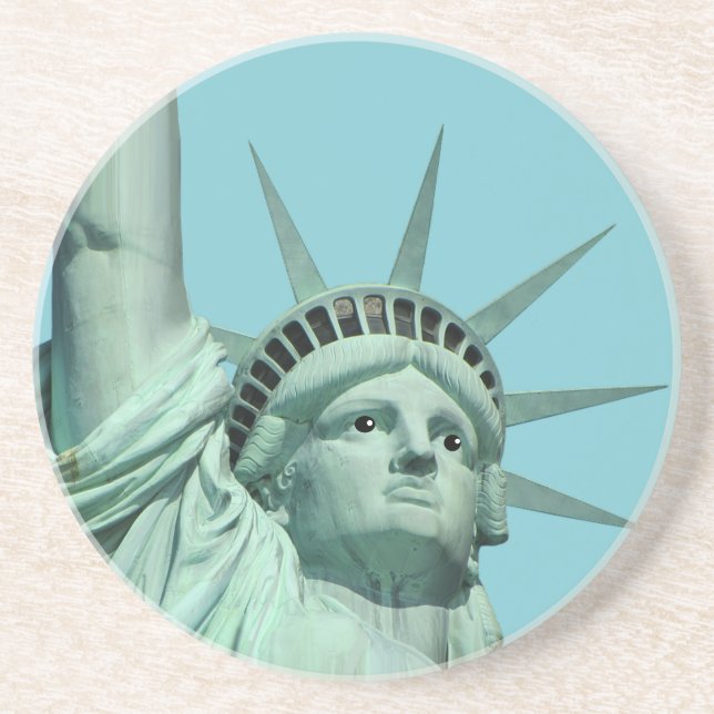 Lady Liberty on Sky Blue Silver Platin Getränkeuntersetzer (Vorne)
