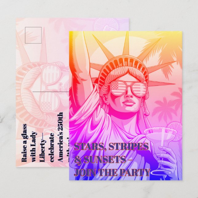 Lady Liberty Toasts the 250.—Party Einladung Postkarte (Vorne/Hinten)