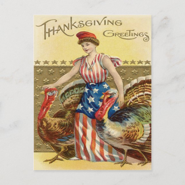 Lady Liberty Trukeys US Flag Patriotic Postkarte (Vorderseite)