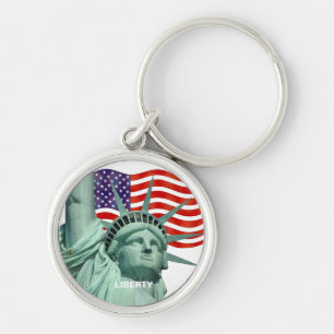 Lady Liberty und amerikanische Flagge Schlüsselanhänger