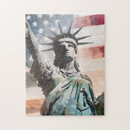 Lady Liberty und die amerikanische Flagge