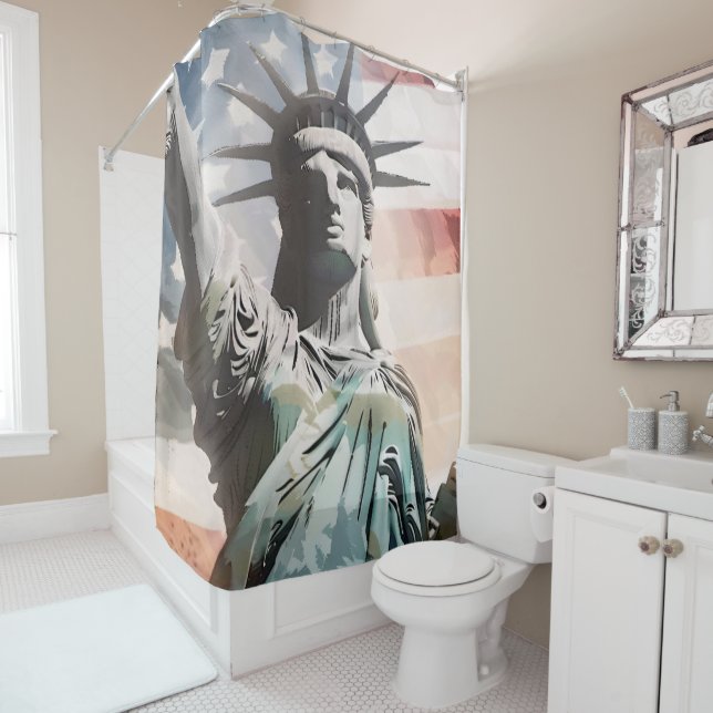 Lady Liberty und die amerikanische Flagge Duschvorhang (Beispiel)