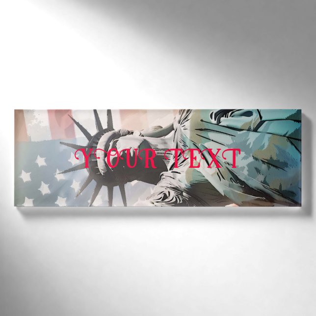 Lady Liberty und die amerikanische Flagge Namenschild (Vorderseite)
