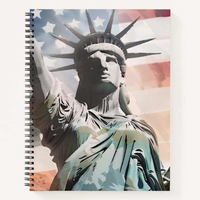 Lady Liberty und die amerikanische Flagge Notizbuch (Vorderseite)
