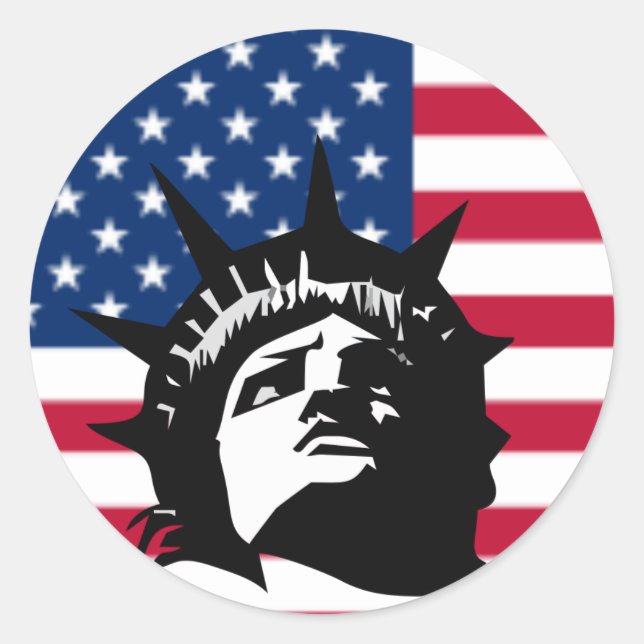 Lady Liberty und Flag Runder Aufkleber (Vorderseite)