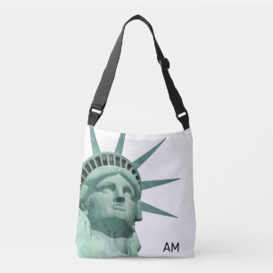 Lady Liberty und Monogramm auf Weiß Tragetaschen Mit Langen Trägern