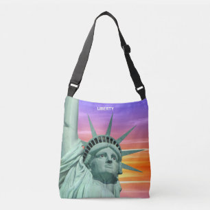Lady Liberty und Sonnenaufgang Tragetaschen Mit Langen Trägern