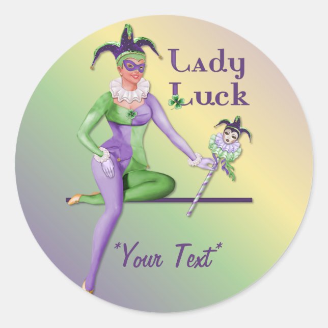 Lady Luck Harlequin Runder Aufkleber (Vorderseite)