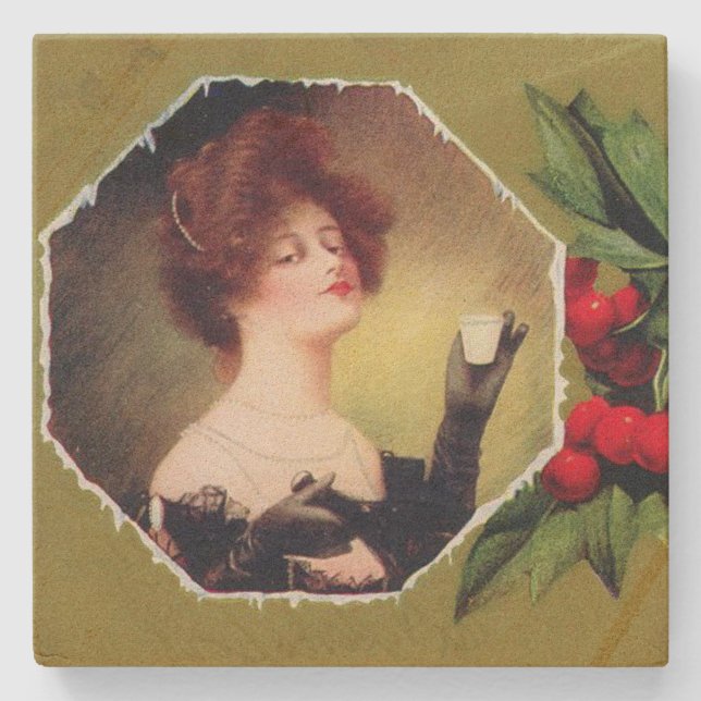 Lady macht Toast zu Weihnachten Steinuntersetzer (Vorderseite)
