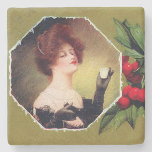 Lady macht Toast zu Weihnachten Steinuntersetzer