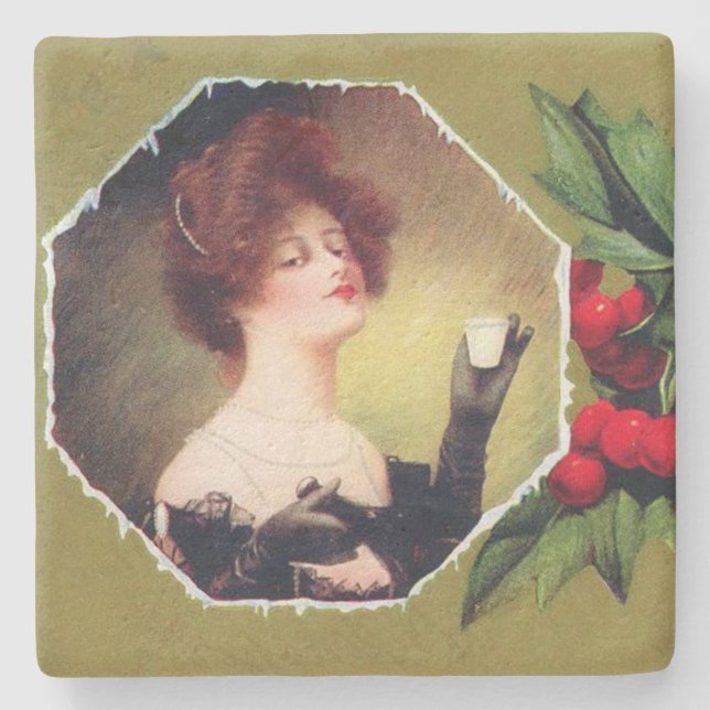 Lady macht Toast zu Weihnachten Steinuntersetzer (Vorderseite)
