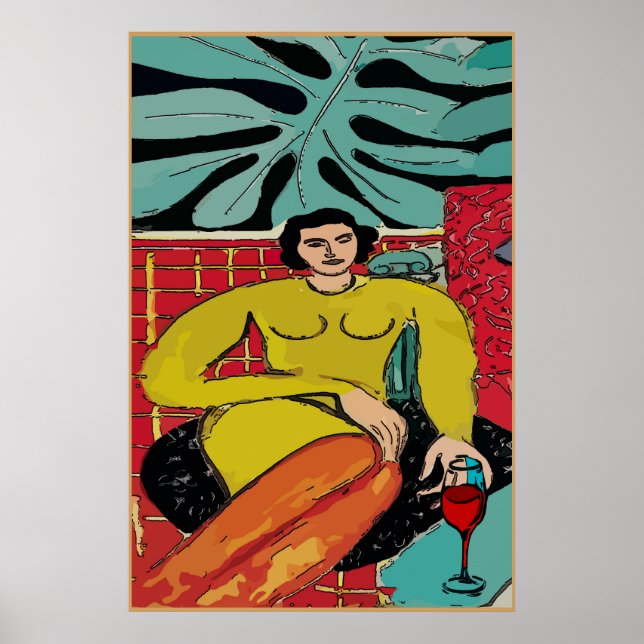 Lady Matisse with Red Wine Poster (Vorne)