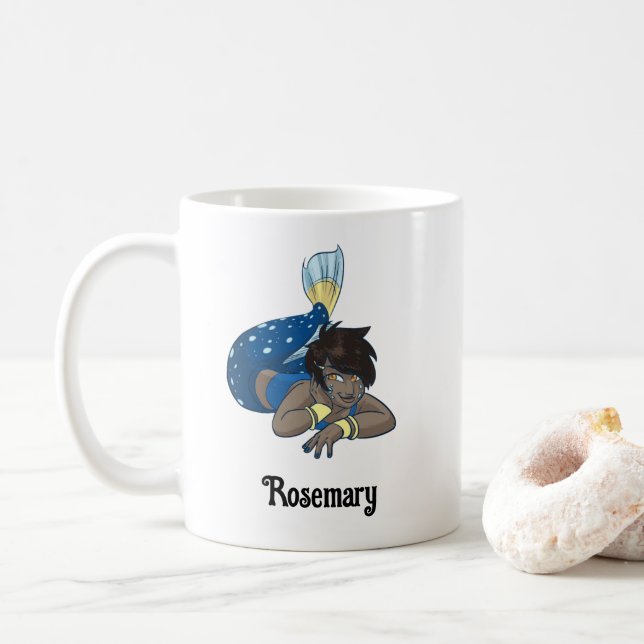 Lady Mermaid individuelle Name Kaffeetasse (Mit Donut)
