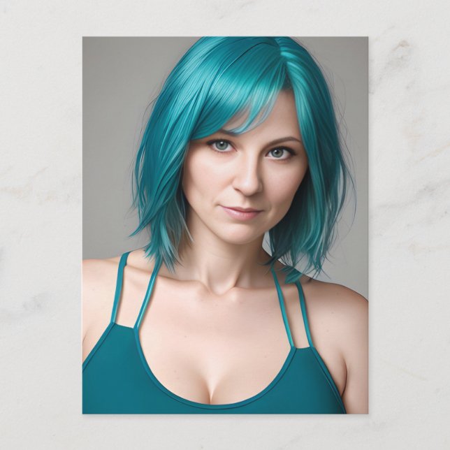 Lady mit Aquamariner Haare Postkarte (Vorderseite)