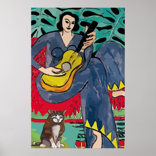 Lady mit Cat und Gitarre Poster (Vorne)