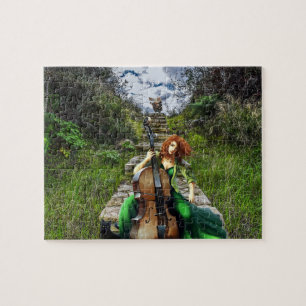 LADY MIT CELLO FANTASY NATUR ART