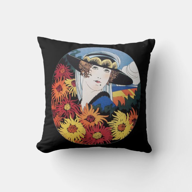 Lady mit Chrysanthemum-Blume Kissen (Vorderseite)