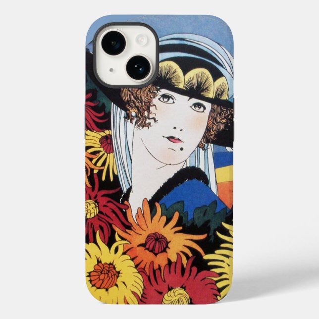 Lady mit Chrysanthemum-Blume, schwarz Case-Mate iPhone 14 Hülle (Rückseite)