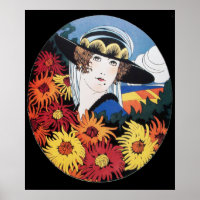 Lady mit Chrysanthemum-Blume, schwarz