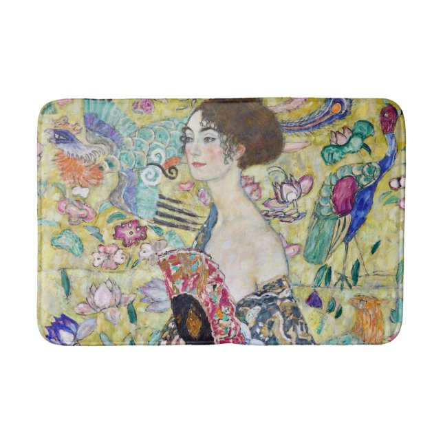 Lady mit einem Fan, Gustav Klimt Badematte (Vorderseite)
