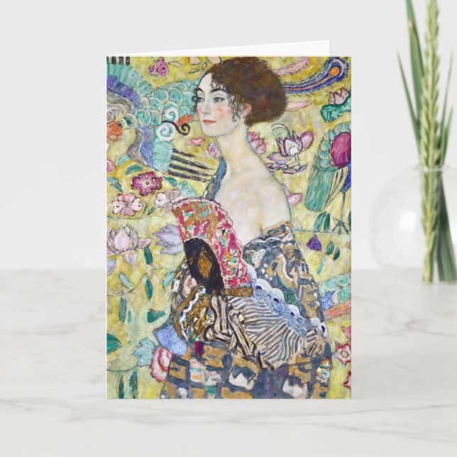 Lady mit einem Fan, Gustav Klimt Karte (Vorderseite)