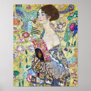Lady mit einem Fan, Gustav Klimt Poster