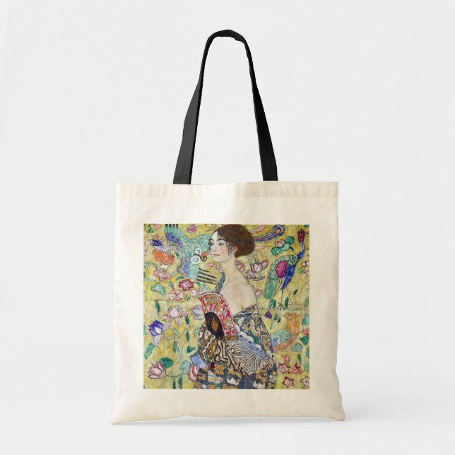 Lady mit einem Fan, Gustav Klimt Tragetasche (Vorne)