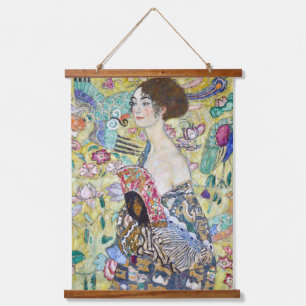 Lady mit einem Fan, Gustav Klimt Wandteppich Mit Holzrahmen