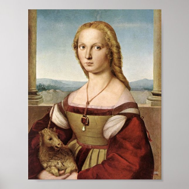 Lady mit Einhorn von Raphael Print Poster (Vorne)