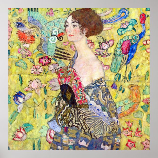 Lady mit Fan von Gustav Klimt Poster (Vorne)
