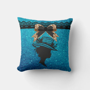 Lady mit Hat Royal Blue Imitats Glitzer Throw Kiss Kissen