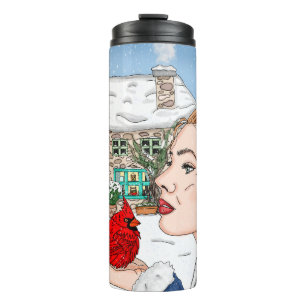 Lady mit Kardinal Englische Hütte Thermosbecher