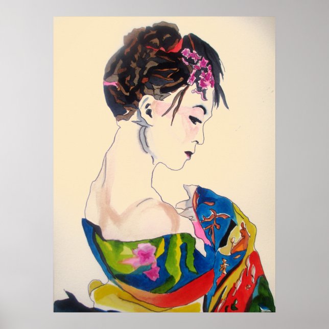 Lady mit Kimono japanischer Kunst Poster (Vorne)