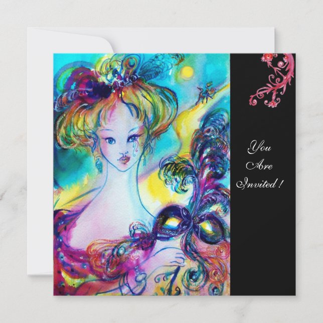 LADY MIT MASK / Venezianische Masquerade Ball, sch Einladung (Vorderseite)