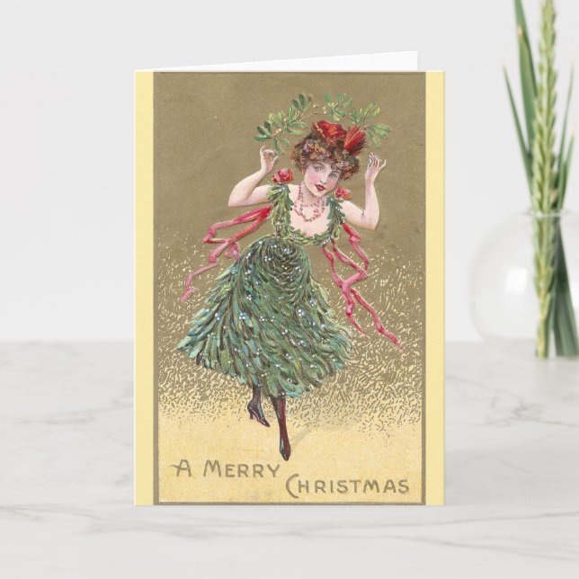 Lady mit Mistletoe Dress Vintage Weihnachten (Vorderseite)