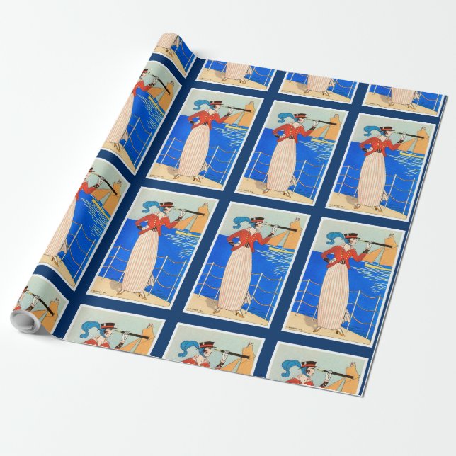 LADY MIT MONOCLE ART DECO NAUTICAL SCHAUTY FASHION GESCHENKPAPIER (Ungerollt)