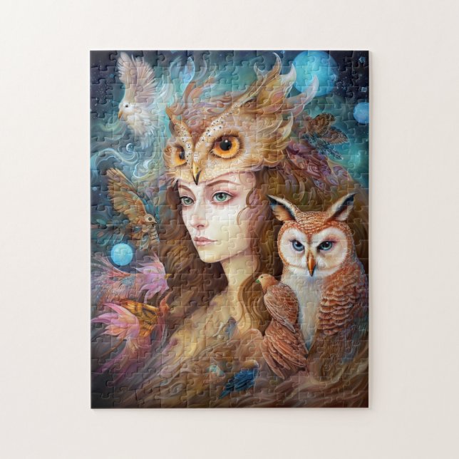 Lady mit Owl Surreal Fantasy Art (Vertikal)