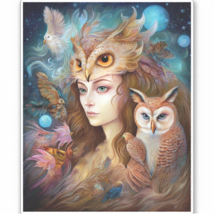 Lady mit Owl Surreal Fantasy Art Aufkleber