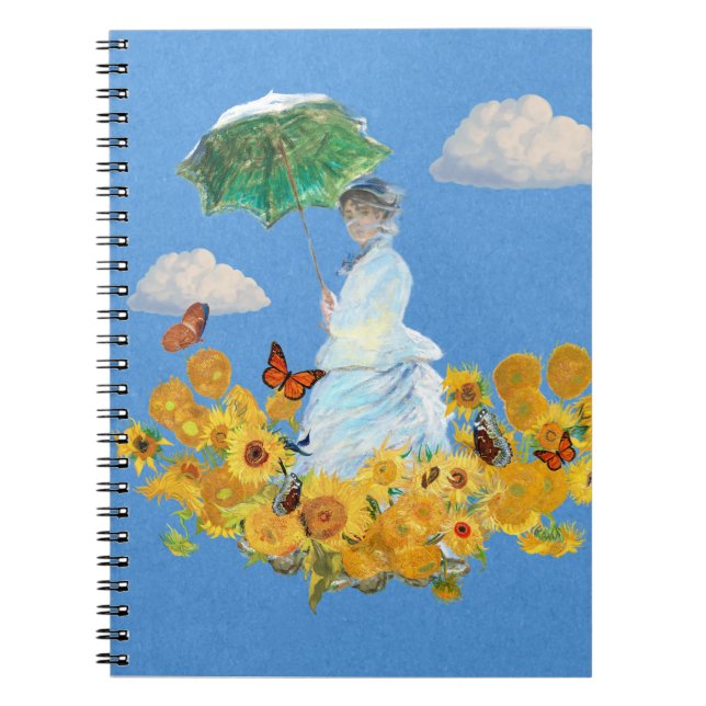 Lady mit Parasol Sunflower Sky Notebook Notizblock (Vorderseite)