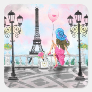 Lady mit Pink Balloon Sticker - I Liebe Paris 