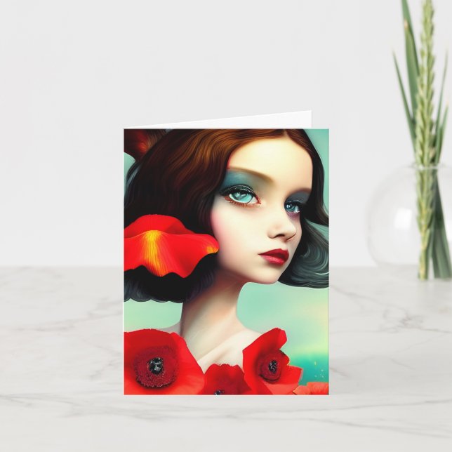 Lady mit Poppies-Jeden Anlaß-Karte Karte (Vorderseite)