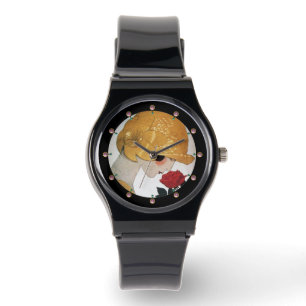 LADY MIT ROTE ROSE ARMBANDUHR
