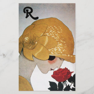 LADY MIT ROTE ROSE MONOGRAM BRIEFPAPIER