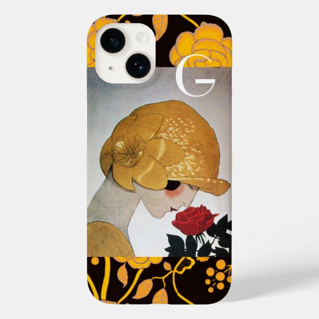 LADY MIT ROTE ROSE MONOGRAM Case-Mate iPhone 14 HÜLLE (Rückseite)