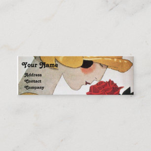 LADY MIT ROTE ROSE SCHAUTY FASHION COSTUME DESIGNE MINI VISITENKARTE