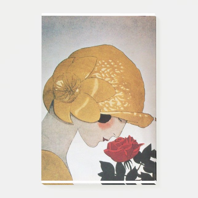 LADY MIT ROTE ROSE Schönheitsmode Post-it Klebezettel (Vorderseite)