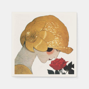 LADY MIT ROTE ROSE SERVIETTE